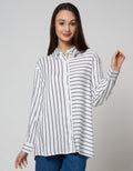 Connexion Long Sleeve Shirt Print Rayon Stripes Long Top