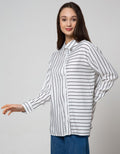 Connexion Long Sleeve Shirt Print Rayon Stripes Long Top