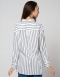 Connexion Long Sleeve Shirt Print Rayon Stripes Long Top