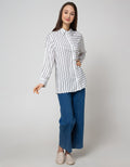 Connexion Long Sleeve Shirt Print Rayon Stripes Long Top