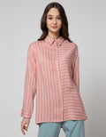Connexion Long Sleeve Shirt Print Rayon Stripes Long Top