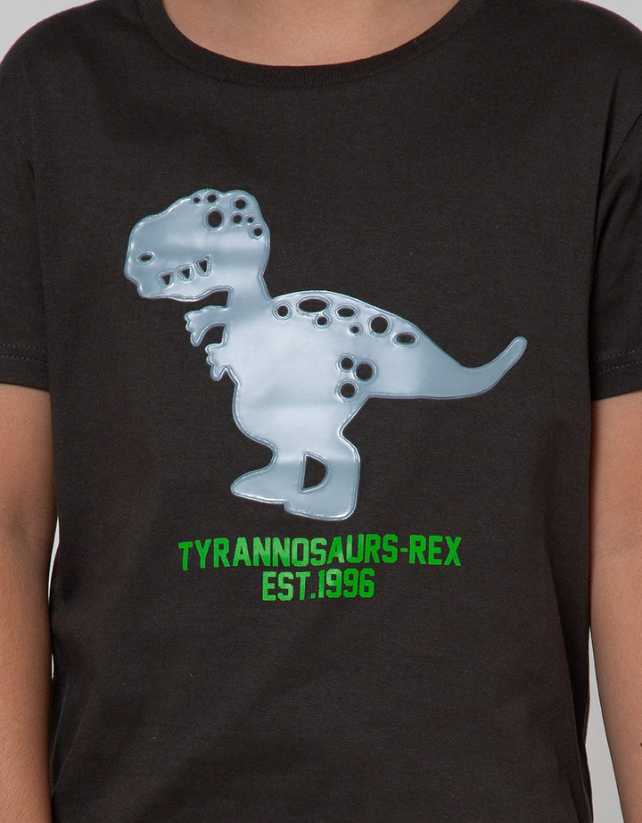 Little M Short Sleeve T-Shirt Mettalic Emboss Dino T-Rex