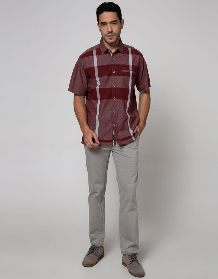 Cardinal Casual Short Sleeve Shirt Double Vertical Line
