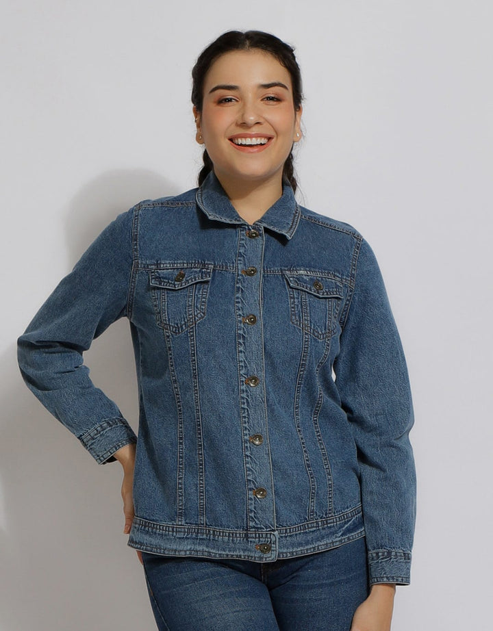 Expand Back Print Denim Jaket Wanita