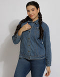 Expand Back Print Denim Jaket Wanita