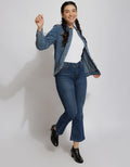 Expand Back Print Denim Jaket Wanita