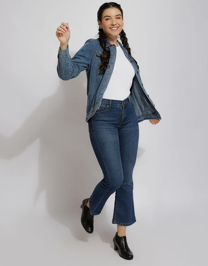 Expand Back Print Denim Jaket Wanita