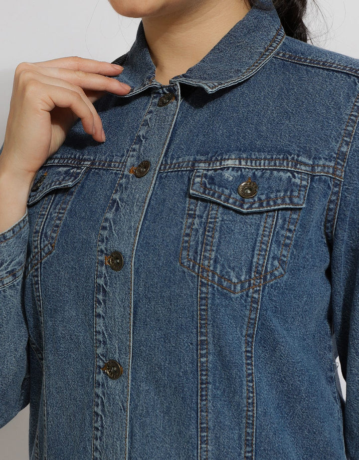 Expand Back Print Denim Jaket Wanita