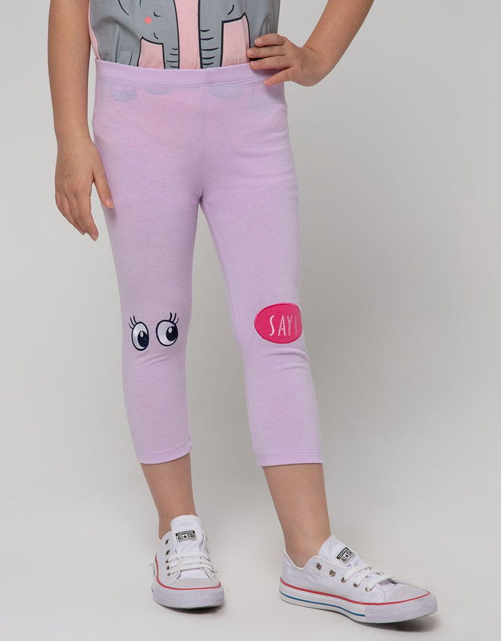 Little M Embroidered Knee Leggings Eyes Say!
