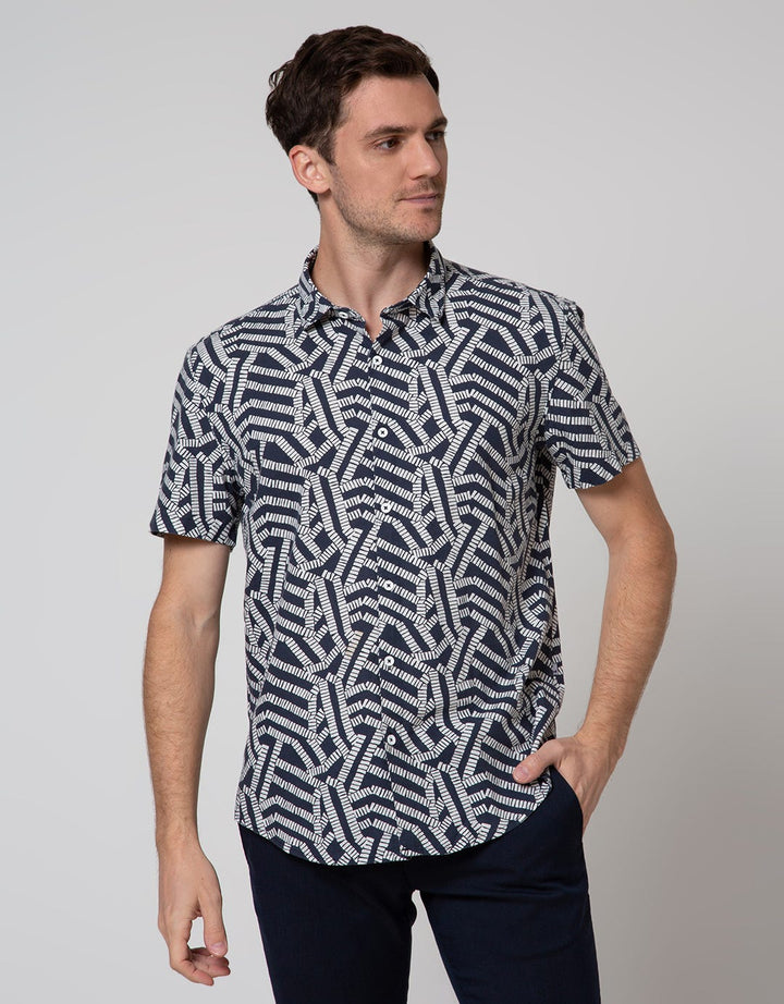 Andrew Smith Motif Abstrak Kemeja Lengan Pendek Pria