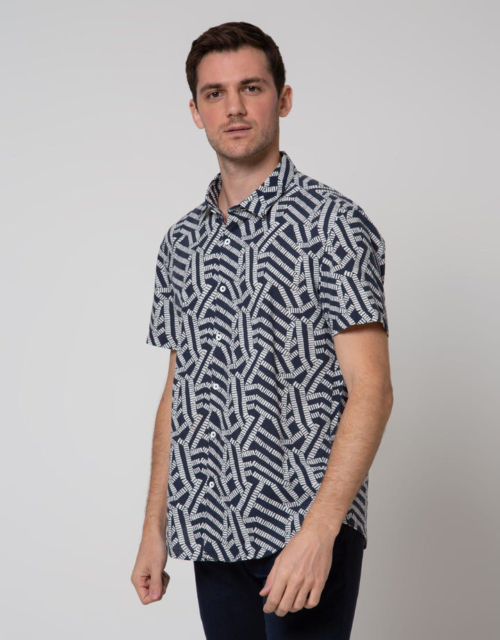 Andrew Smith Motif Abstrak Kemeja Lengan Pendek Pria