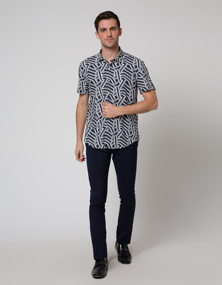 Andrew Smith Motif Abstrak Kemeja Lengan Pendek Pria