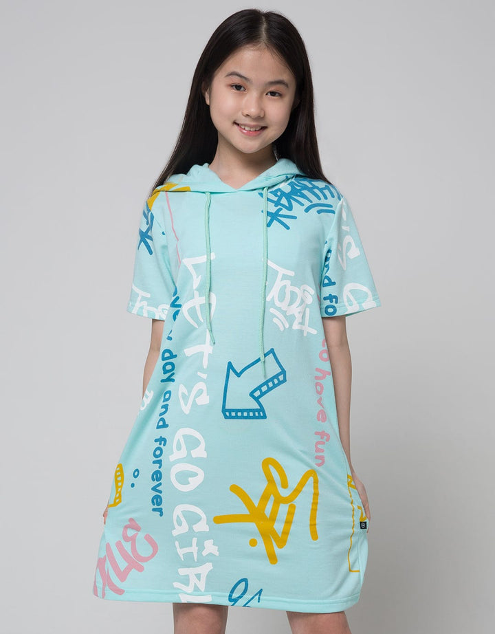 Nevada Short Sleeve Midi Dress Hoodie Full Print Grafitty