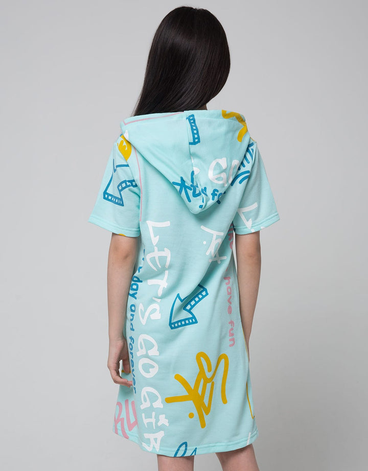 Nevada Short Sleeve Midi Dress Hoodie Full Print Grafitty