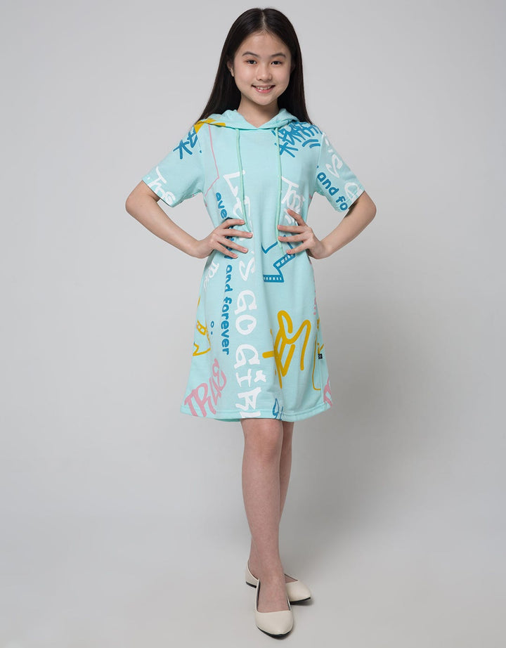 Nevada Short Sleeve Midi Dress Hoodie Full Print Grafitty