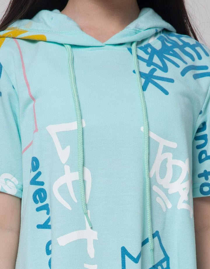 Nevada Short Sleeve Midi Dress Hoodie Full Print Grafitty