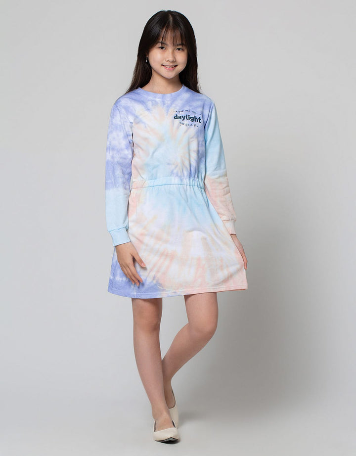 Nevada Tie Dye Serut Midi Dress Anak Perempuan