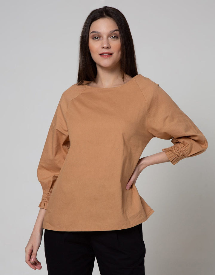 St. Yves Lengan Panjang Blouse Top Cotton Dobby Raglan
