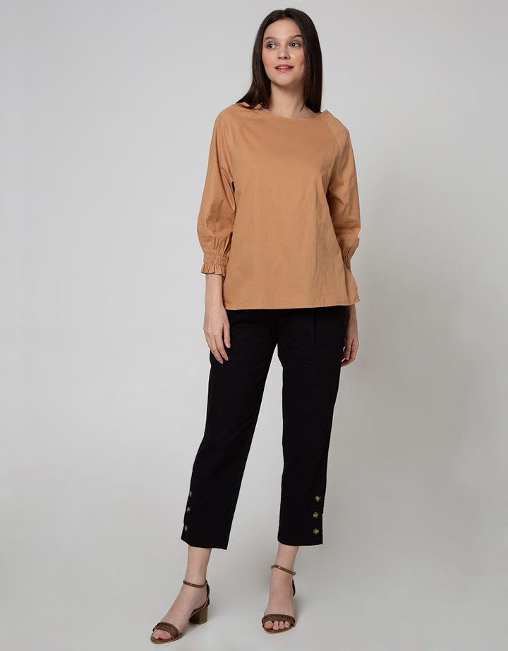 St. Yves Lengan Panjang Blouse Top Cotton Dobby Raglan