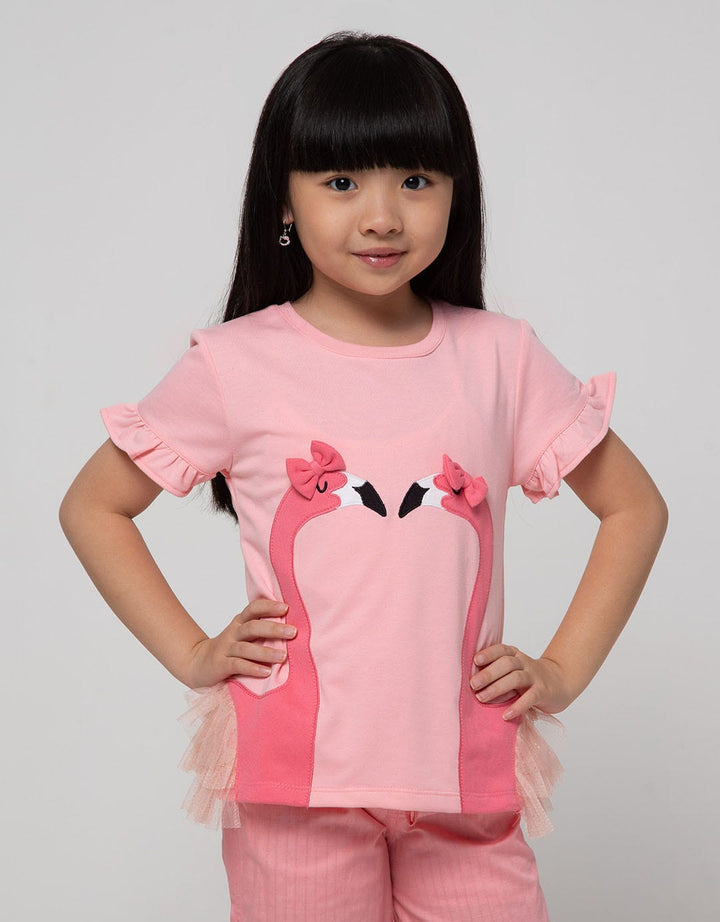 Little M Short Sleeve T-Shirt Flaminggo Ruffle