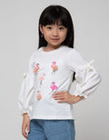 Little M Long Sleeve T-Shirt Flamingo Pompom Lengan Balon