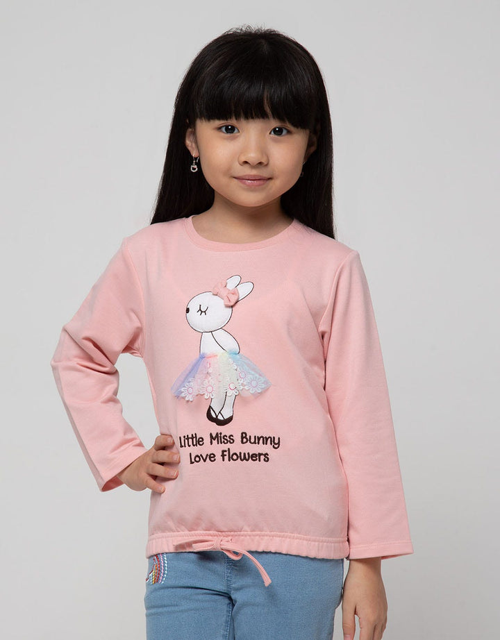 Little M Long Sleeve T-Shirt Bunny Aplikasi Bunga Serut Bawah