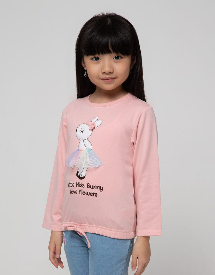 Little M Long Sleeve T-Shirt Bunny Aplikasi Bunga Serut Bawah
