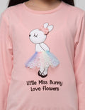 Little M Long Sleeve T-Shirt Bunny Aplikasi Bunga Serut Bawah