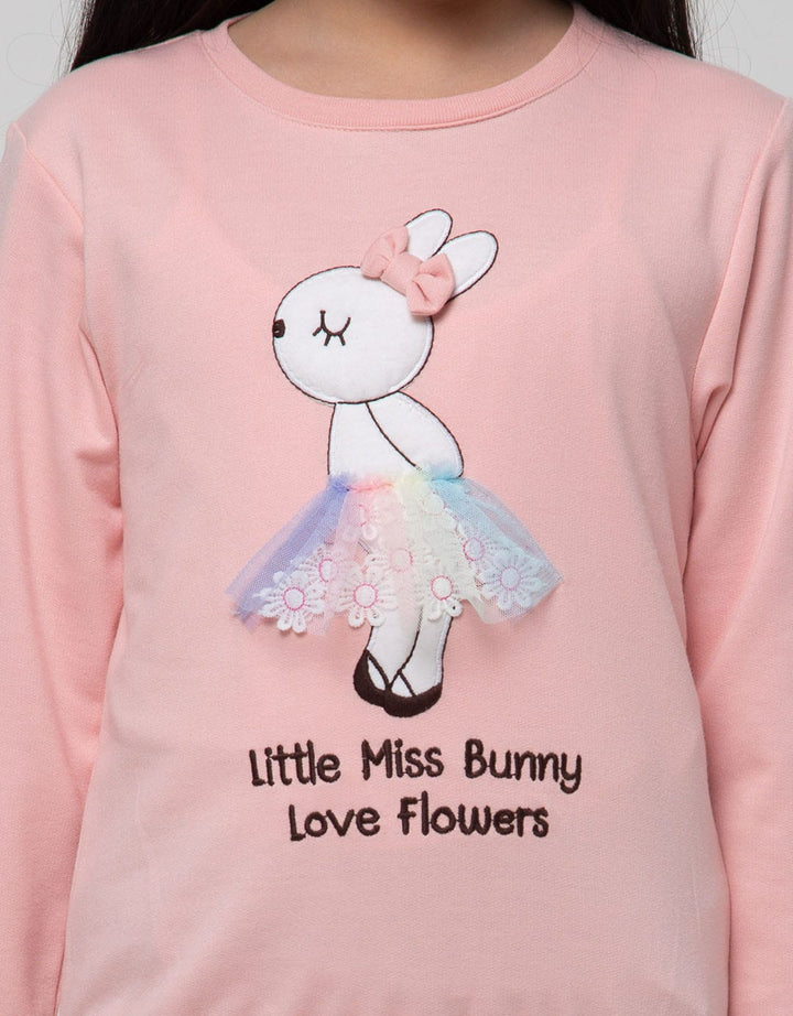 Little M Long Sleeve T-Shirt Bunny Aplikasi Bunga Serut Bawah