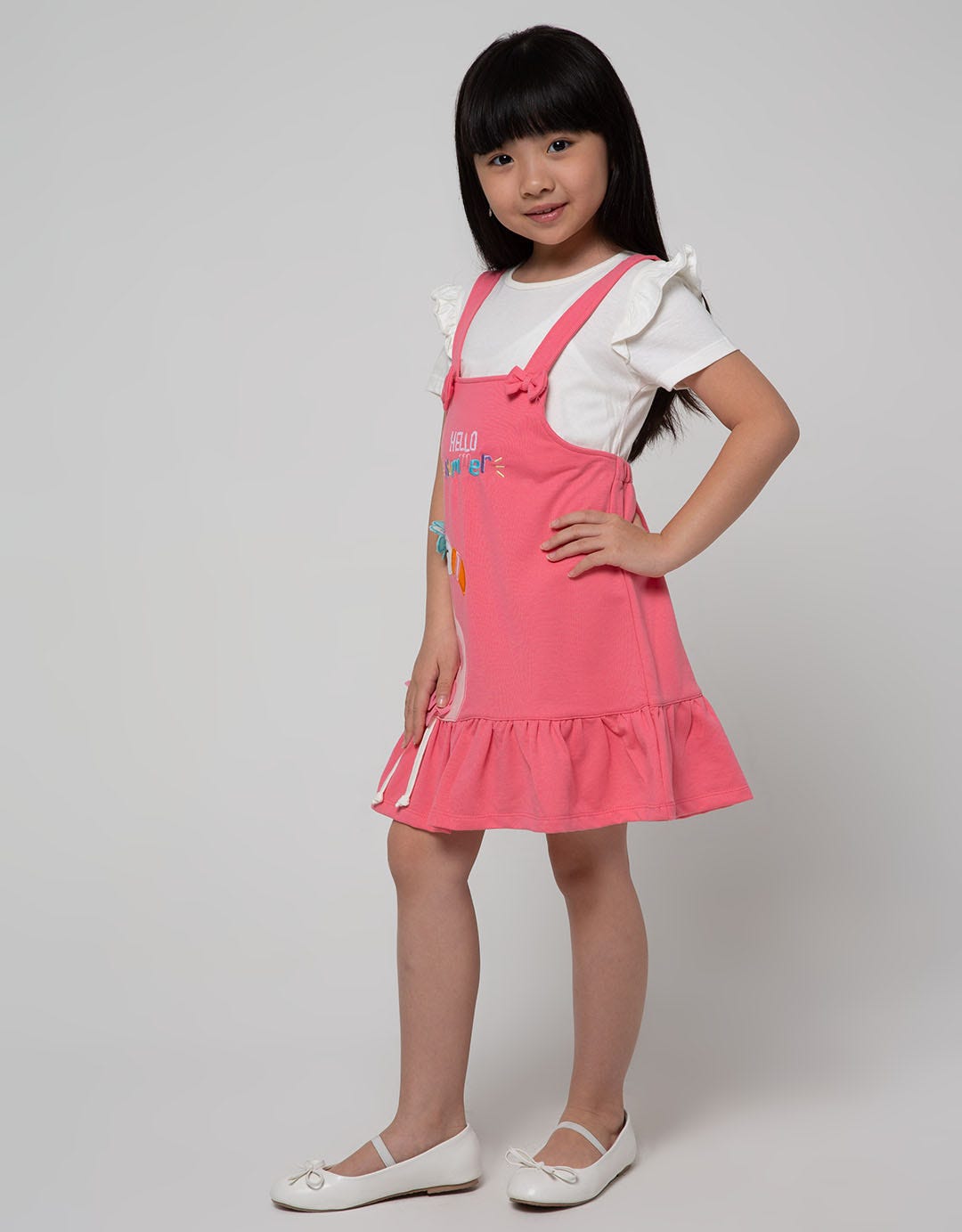 Little M Short Sleeve Midi Dress Overall Ruffle Aplikasi Flaminggo