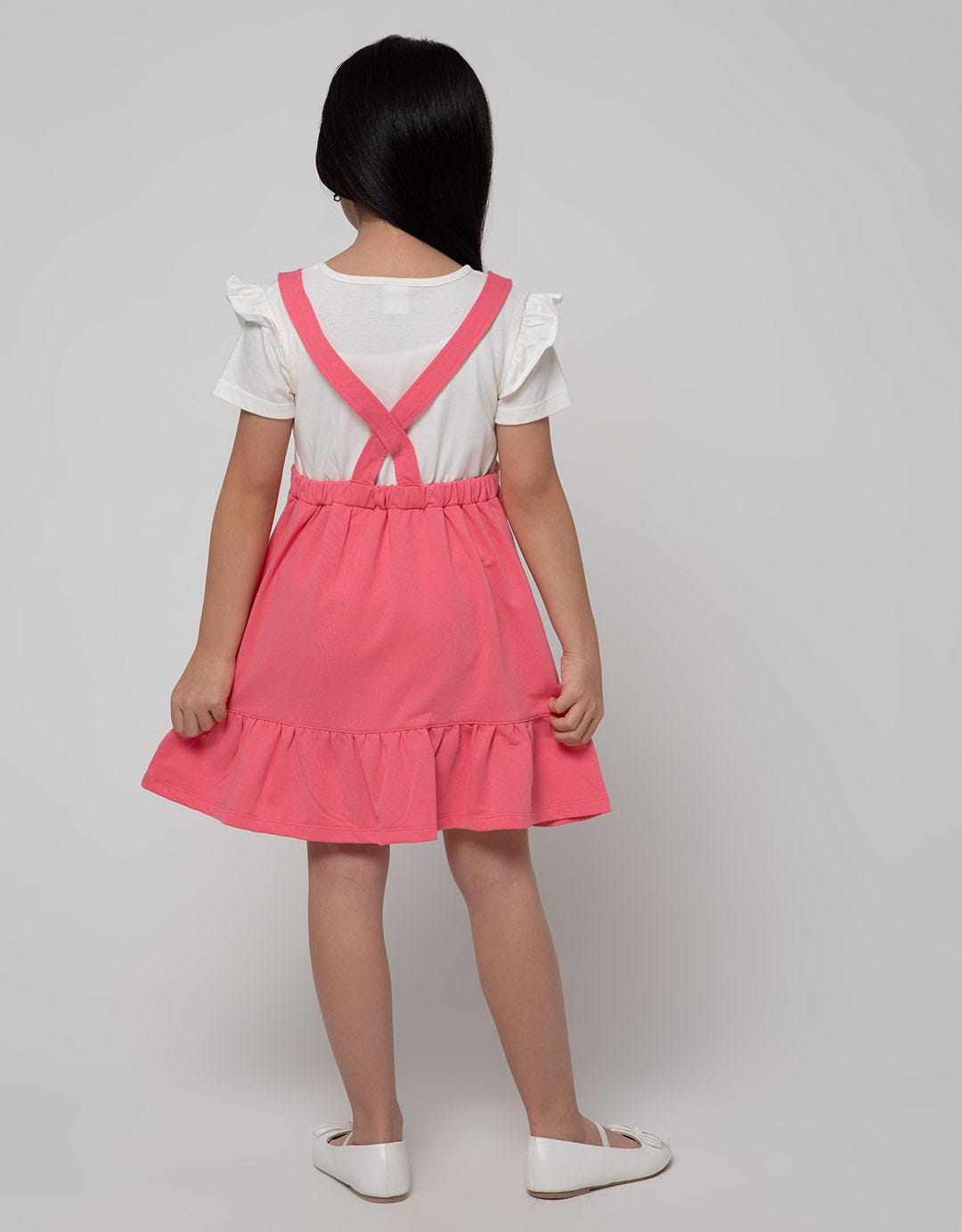 Little M Short Sleeve Midi Dress Overall Ruffle Aplikasi Flaminggo
