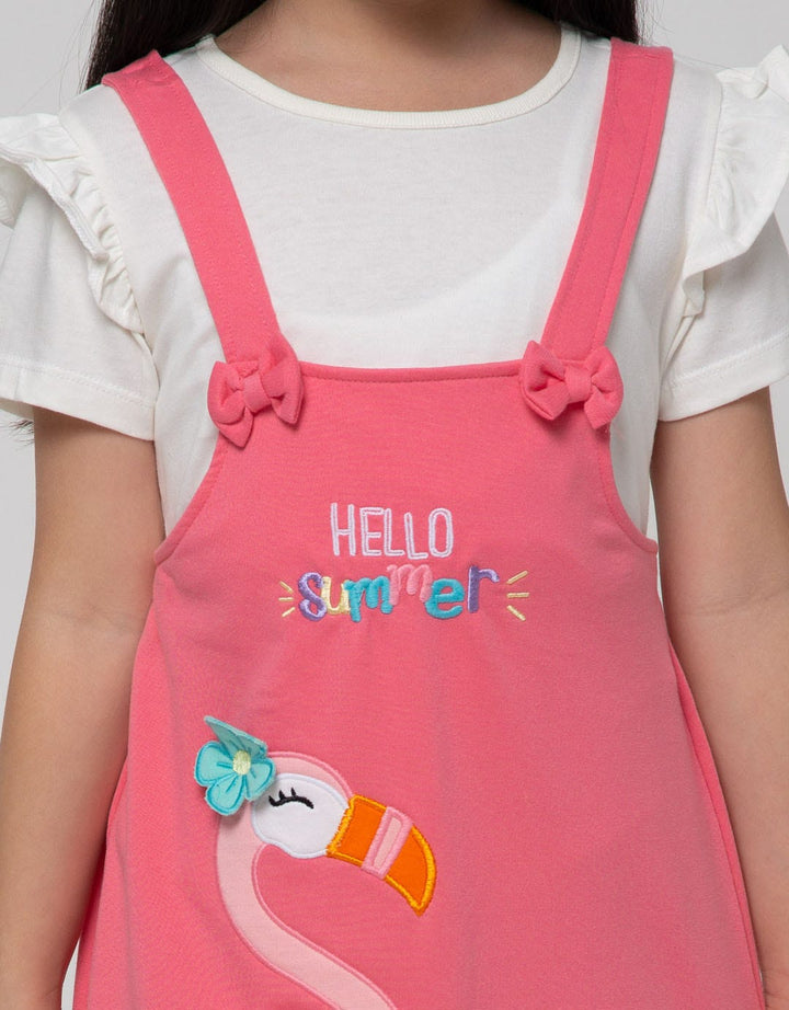 Little M Short Sleeve Midi Dress Overall Ruffle Aplikasi Flaminggo