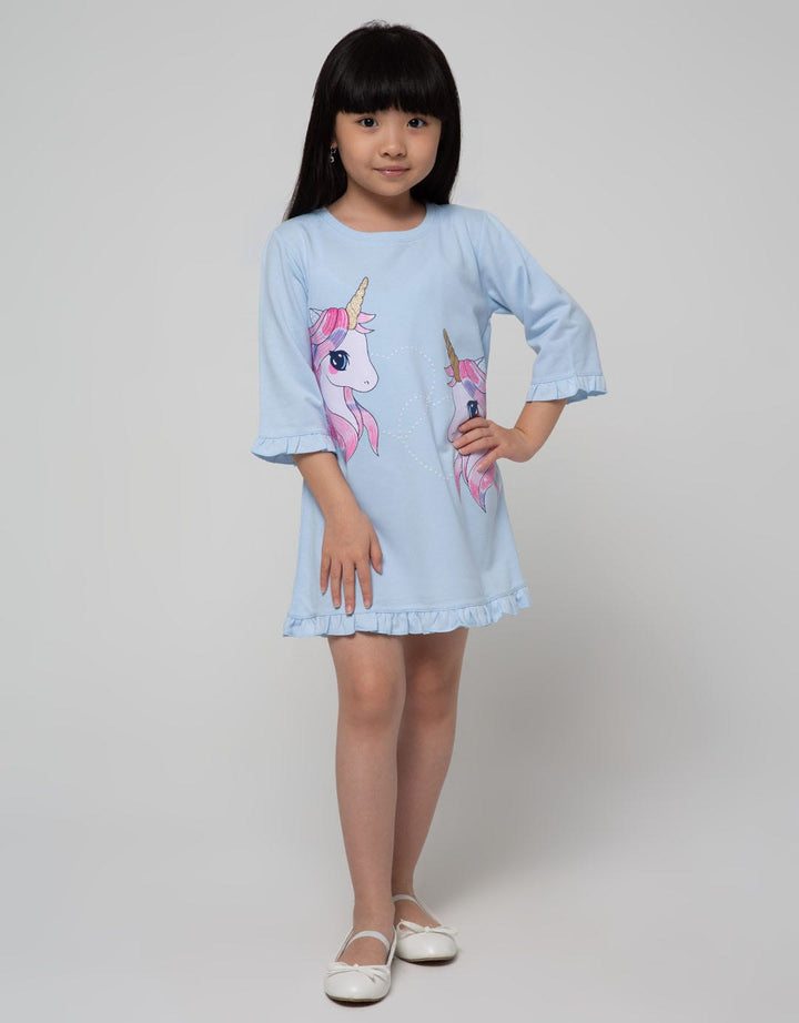 Little M Long Sleeve Midi Dress 2 Unicorns
