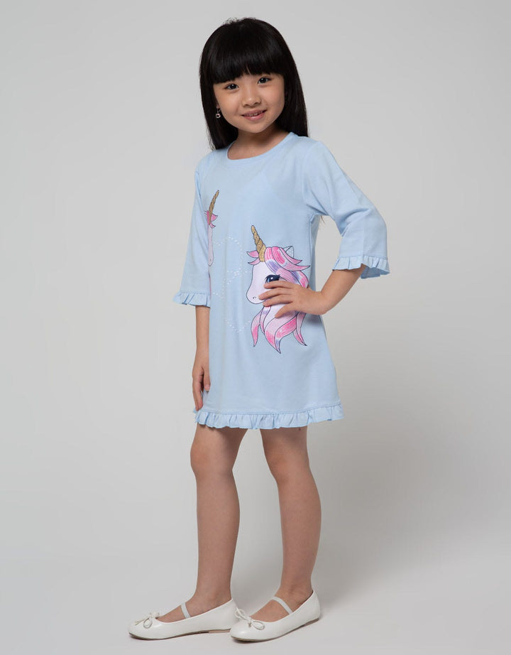Little M Long Sleeve Midi Dress 2 Unicorns