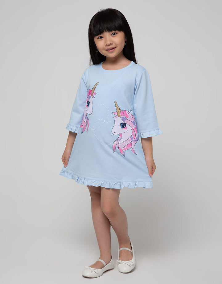 Little M Long Sleeve Midi Dress 2 Unicorns