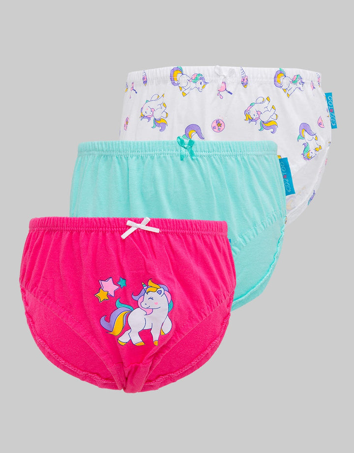 Kidz Too Brief Pack of 3 Underwear Girls Unicorn Ribbon