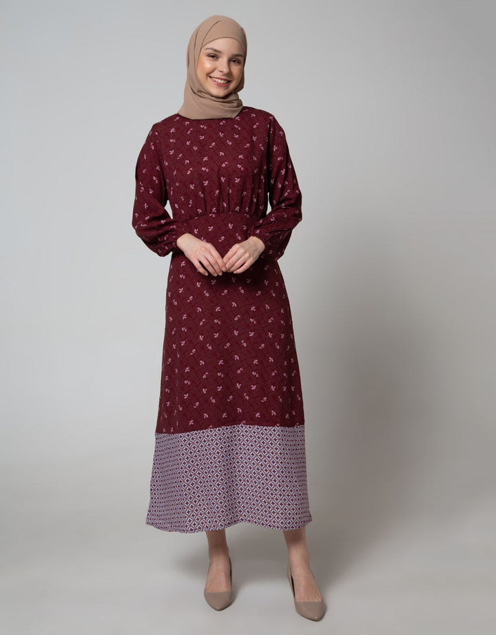 Annisa Long Sleeve Maxi Dress Contrast Hem Panel