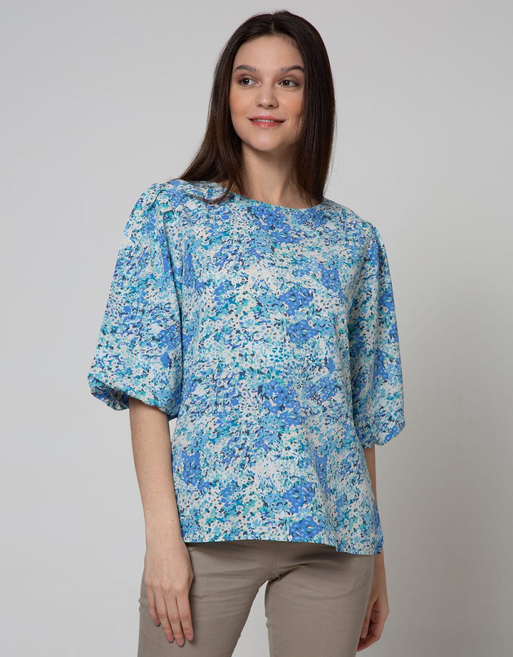 St. Yves 3/4 Blouse Top Print Puff Me