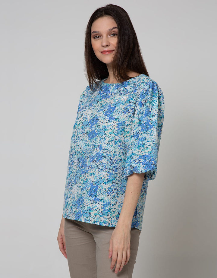 St. Yves 3/4 Blouse Top Print Puff Me