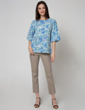 St. Yves 3/4 Blouse Top Print Puff Me