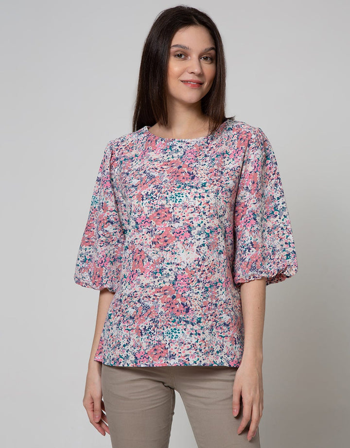 St. Yves 3/4 Blouse Top Print Puff Me
