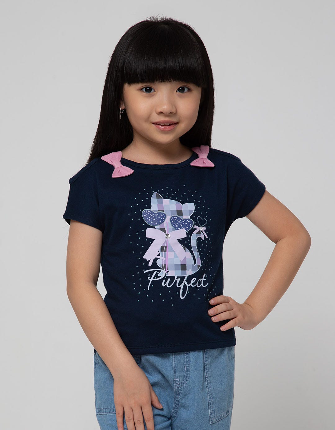 Little M Short Sleeve T-Shirt Pita Bahu Kucing Kacamata