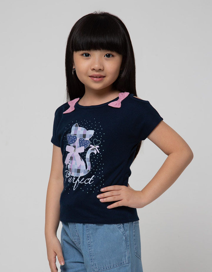 Little M Short Sleeve T-Shirt Pita Bahu Kucing Kacamata
