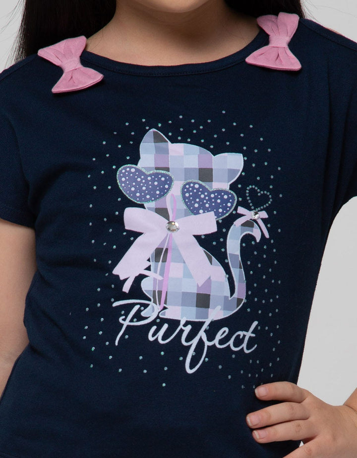 Little M Short Sleeve T-Shirt Pita Bahu Kucing Kacamata