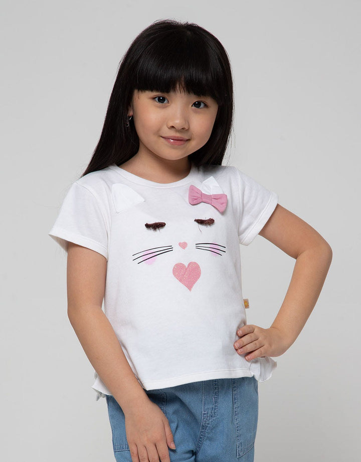 Little M Short Sleeve T-Shirt Cat Face 3D Ears