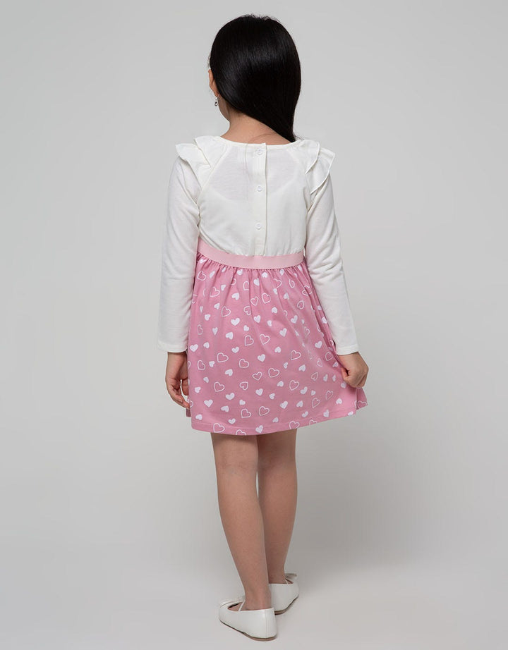 Little M Long Sleeve Midi Dress Ruffle Print Hati Bawah