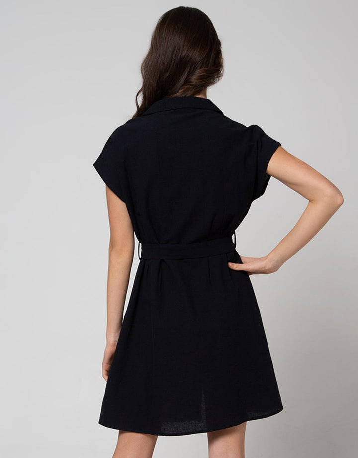 Connexion Short Sleeve Midi Dress Rami Vneck Kerah