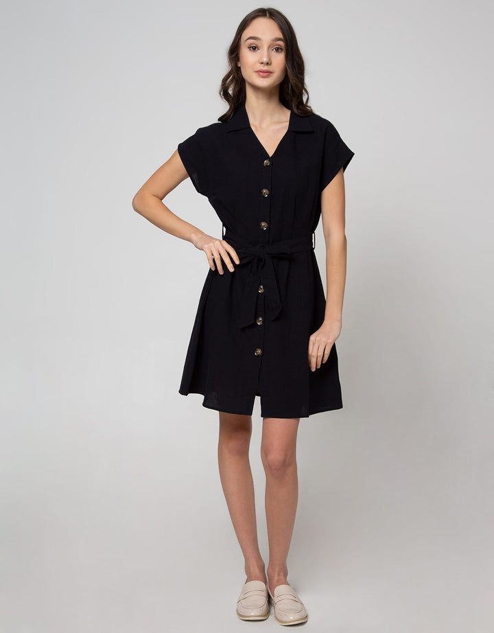 Connexion Short Sleeve Midi Dress Rami Vneck Kerah