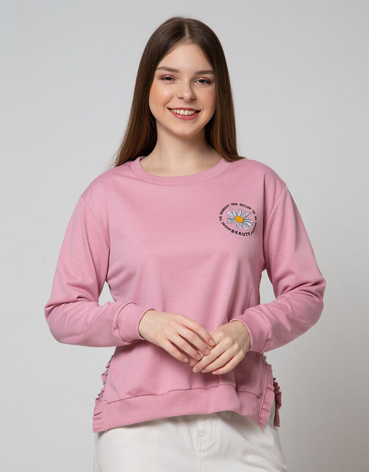 Details Sweatshirt Over Size With Frills At Side Slit
