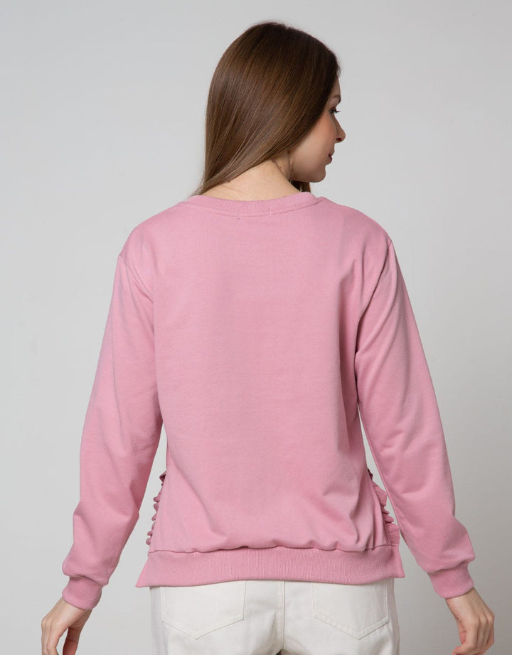 Details Sweatshirt Over Size With Frills At Side Slit